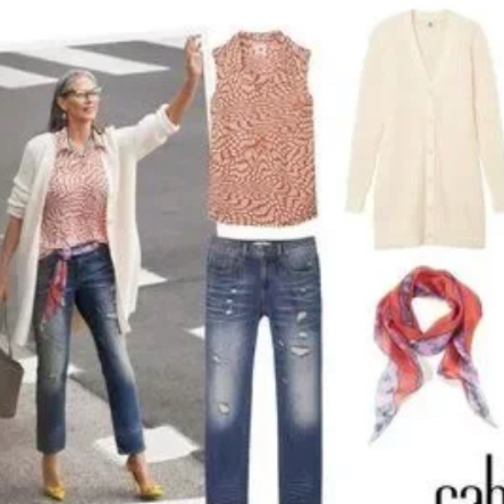 CAbi 4183 Twirl Top Fall Size XS Brown & Cream Blouse Tank Career